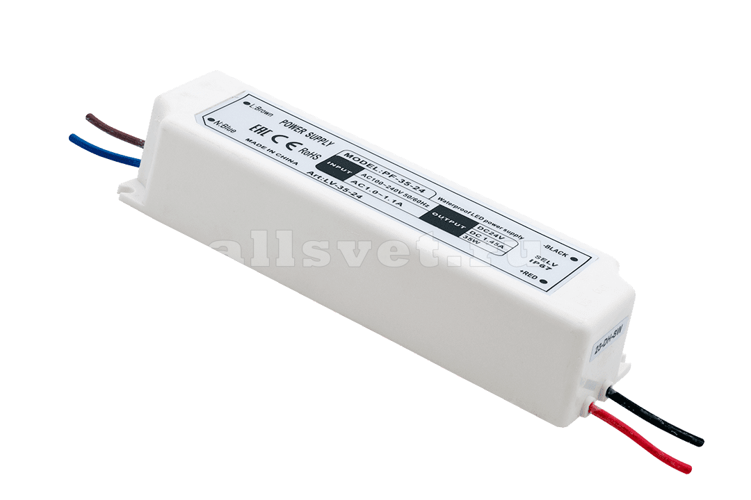 Блок питания в пластиковом корпусе 24V 35Вт IP65 (для подключения светодиодной подсветки до 3х метров)